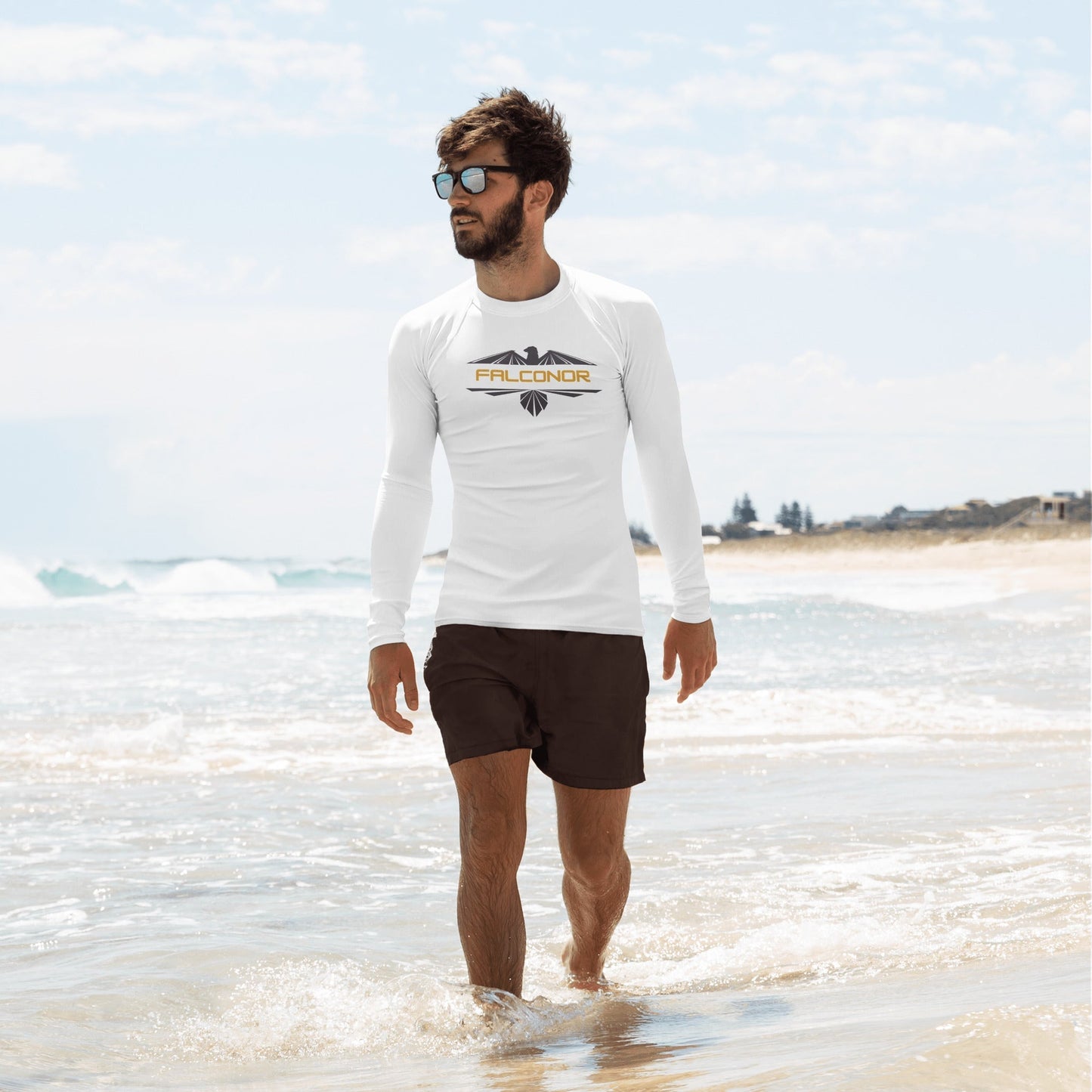 Men's Falconor Nazaré rash guard with UPF 50+, slim fit, and four-way stretch fabric